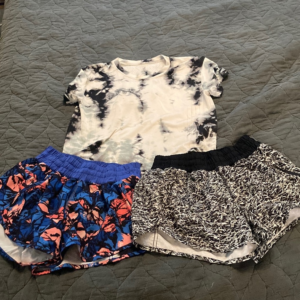 2 Lululemon shorts and one crop top